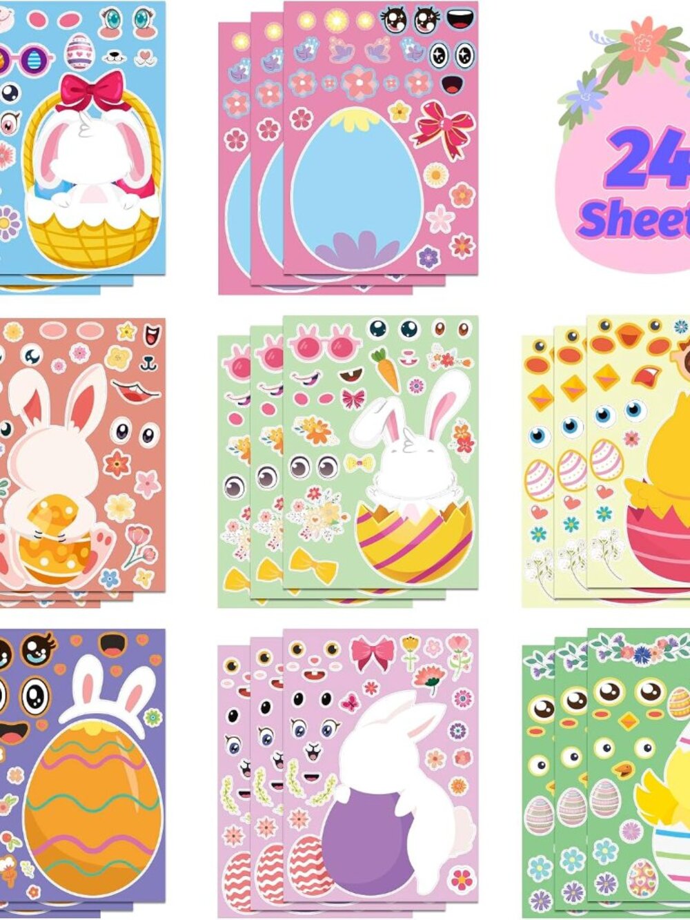 Easter Basket Stuffers - 24 Sheets Easter Crafts Stickers for Kids | DIY Happy E